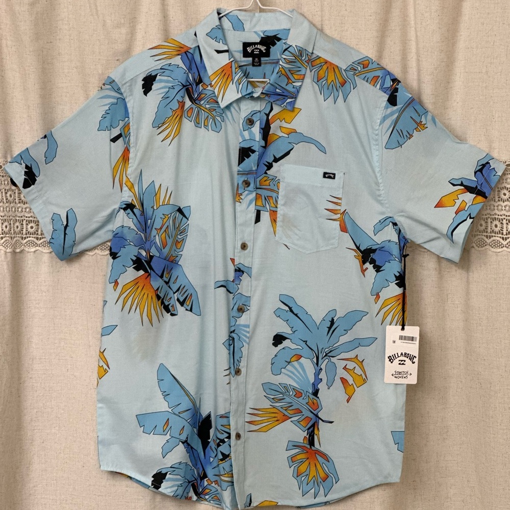 Billabong Men's Blue Tropical Print Shirt